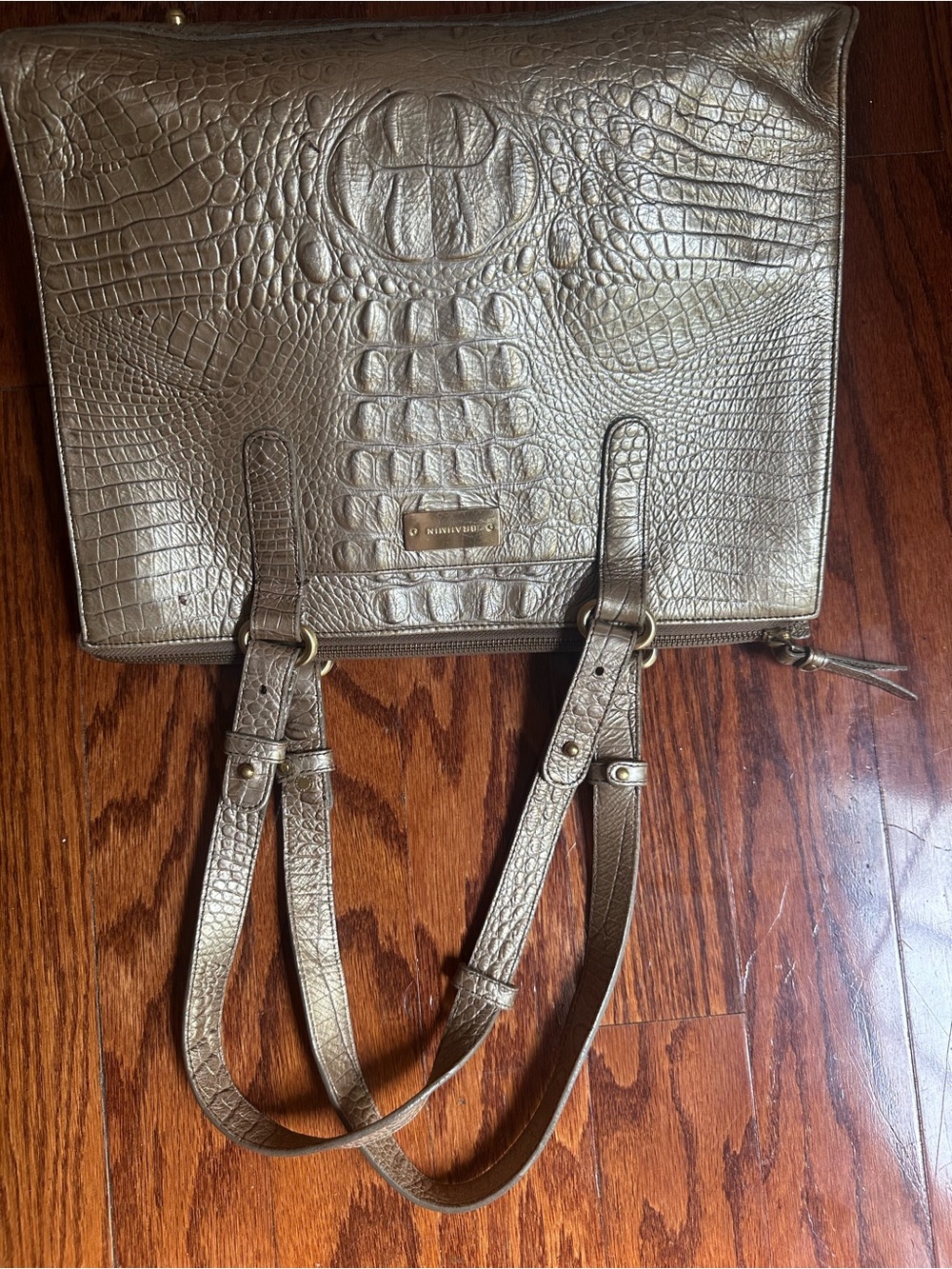 Brahmin Metallic Croc-Embossed Shoulder Bag - Gold/Tan - Picture 4 of 5